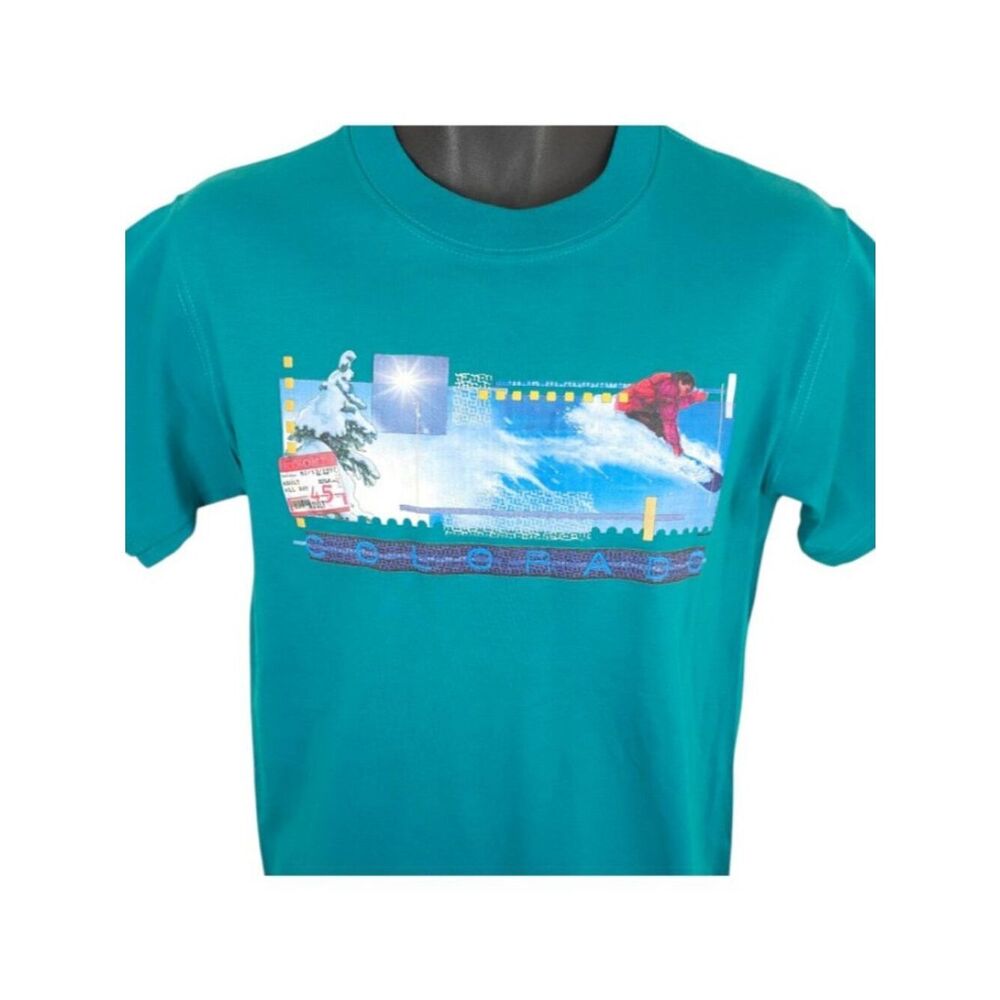 Vintage Ski Colorado T Shirt Mens Size Small Blue Y2K Snowboarding